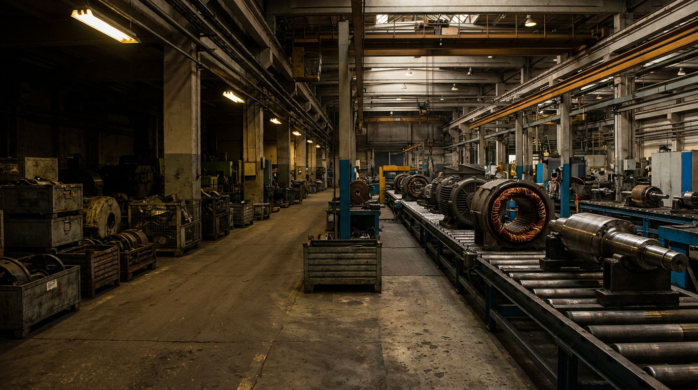 Heavy industrial electric motor and variable speed drive manufacturing bay