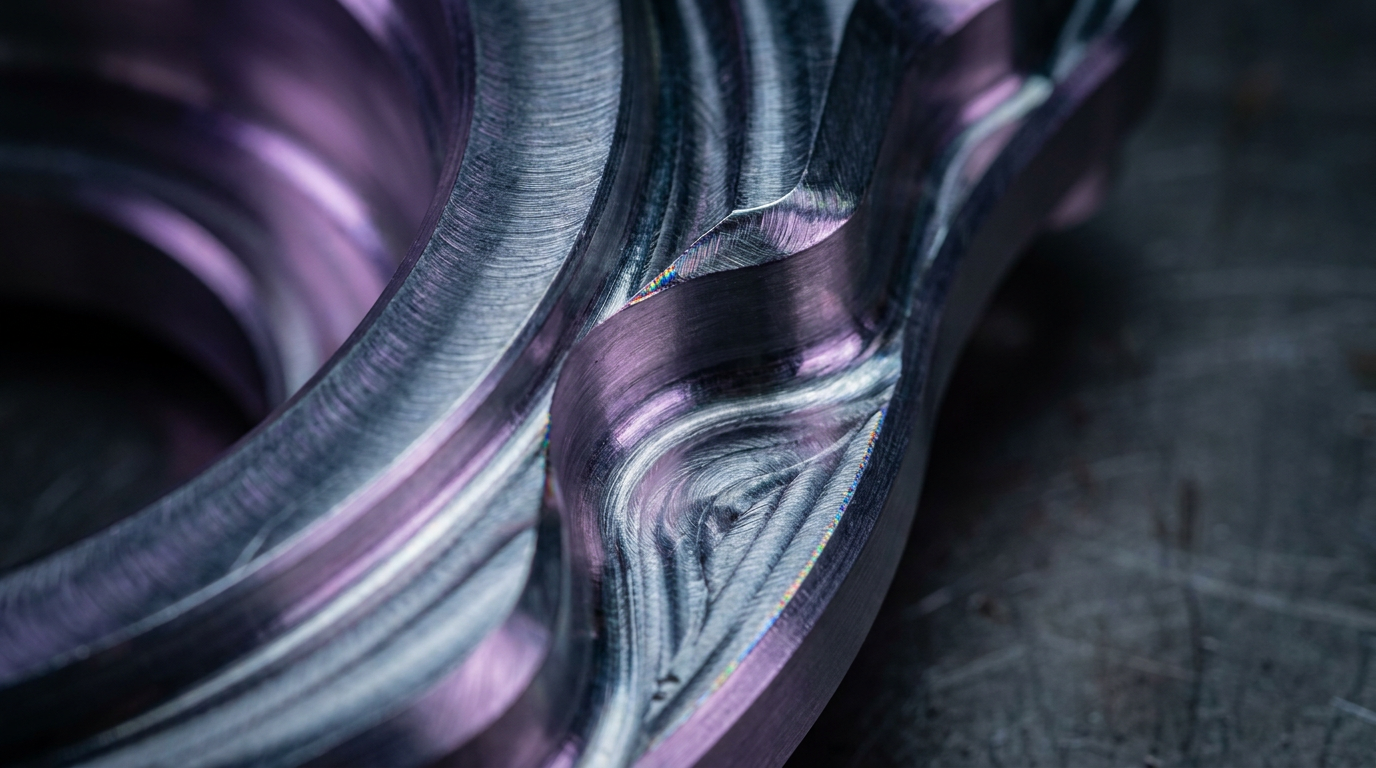 Macro industrial metallurgy texture showing precision-milled aerospace alloy