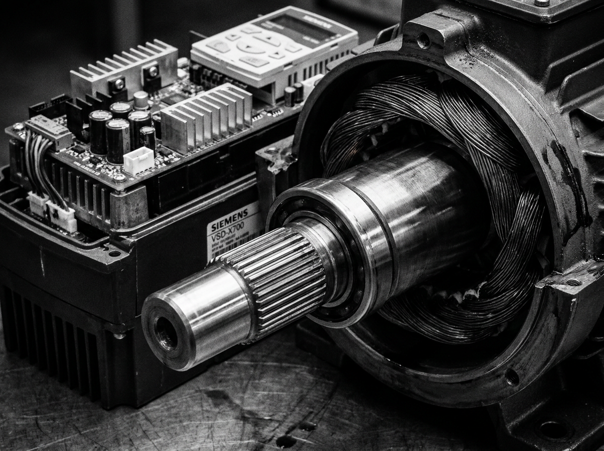Industrial electric motor stator windings and variable speed drive